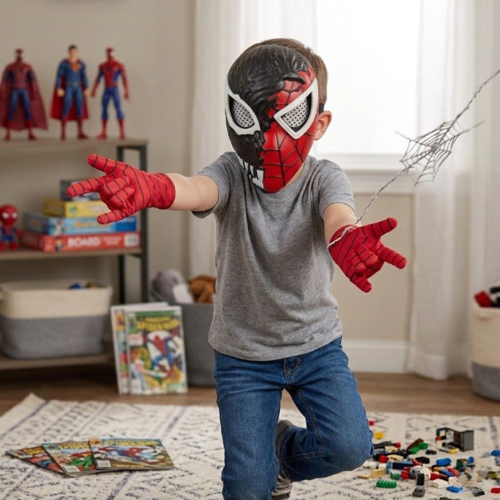 Mască Spider-Man în stil Venom cu iluminare LED la ochi