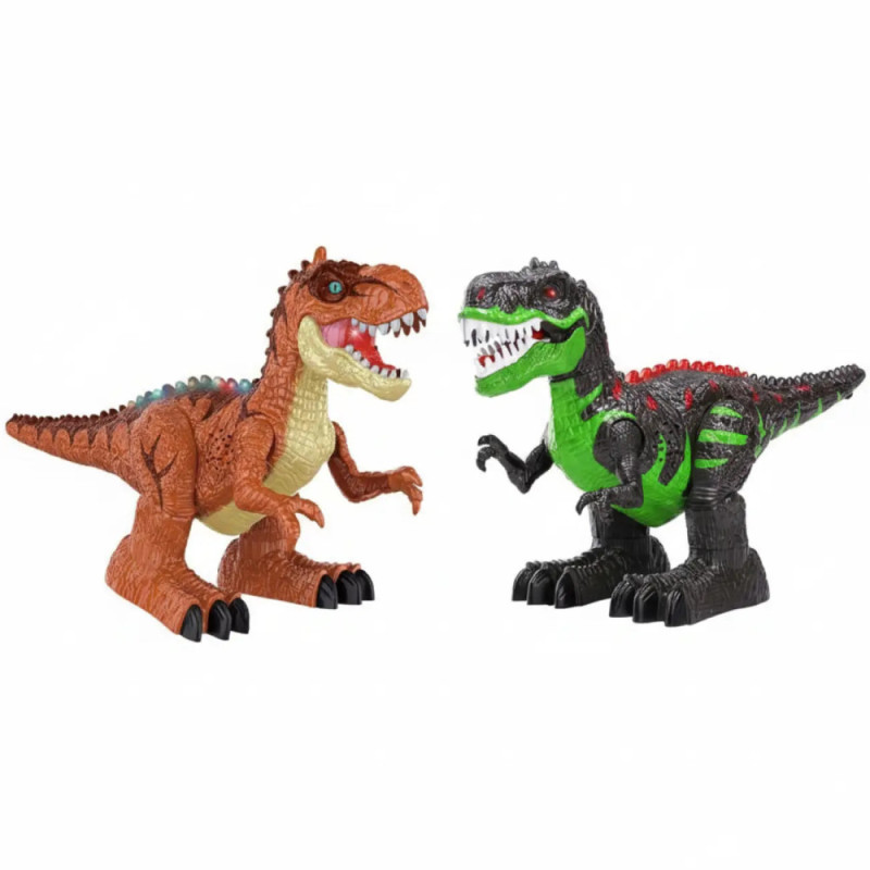 Dinozaur interactiv teleghidat cu iluminare, sunet, aburi și rotație 360°, 2 culori