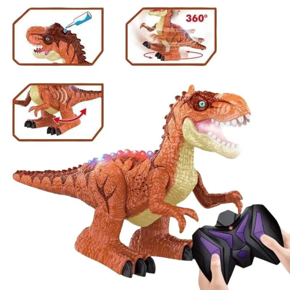 Dinozaur interactiv teleghidat cu iluminare, sunet, aburi și rotație 360°, 2 culori