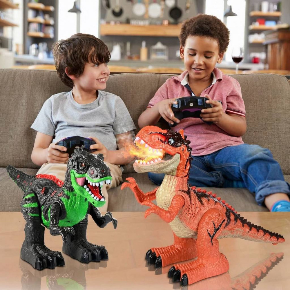 Dinozaur interactiv teleghidat cu iluminare, sunet, aburi și rotație 360°, 2 culori