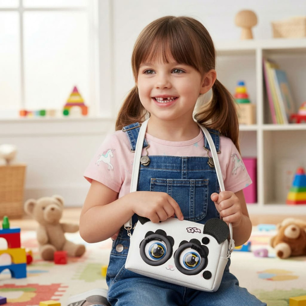 Geantă interactivă panda cu muzică și iluminare