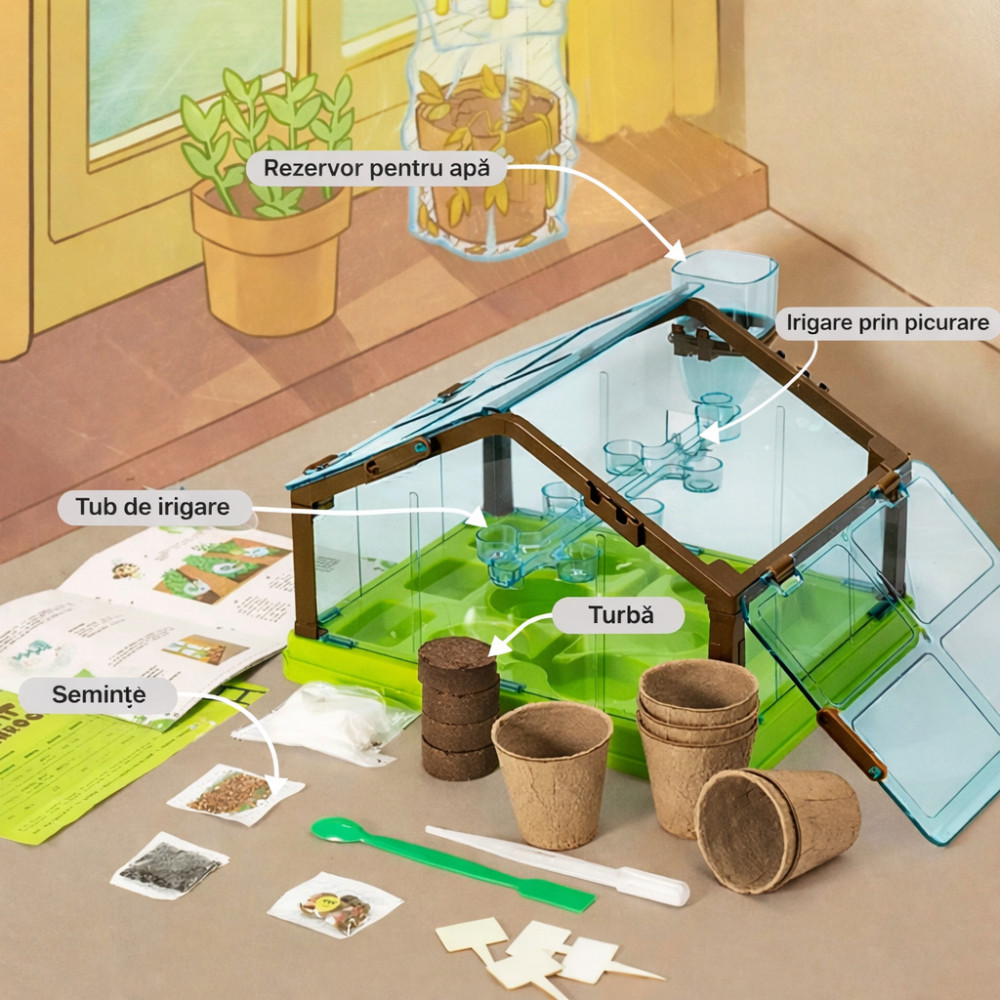 Set de grădinar Experimente Botanice cu seră, semințe și sol
