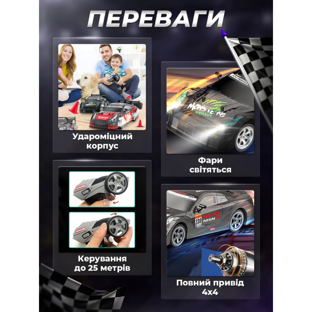 Скоростная радиоуправляемая дрифт-машинка с подсветкой