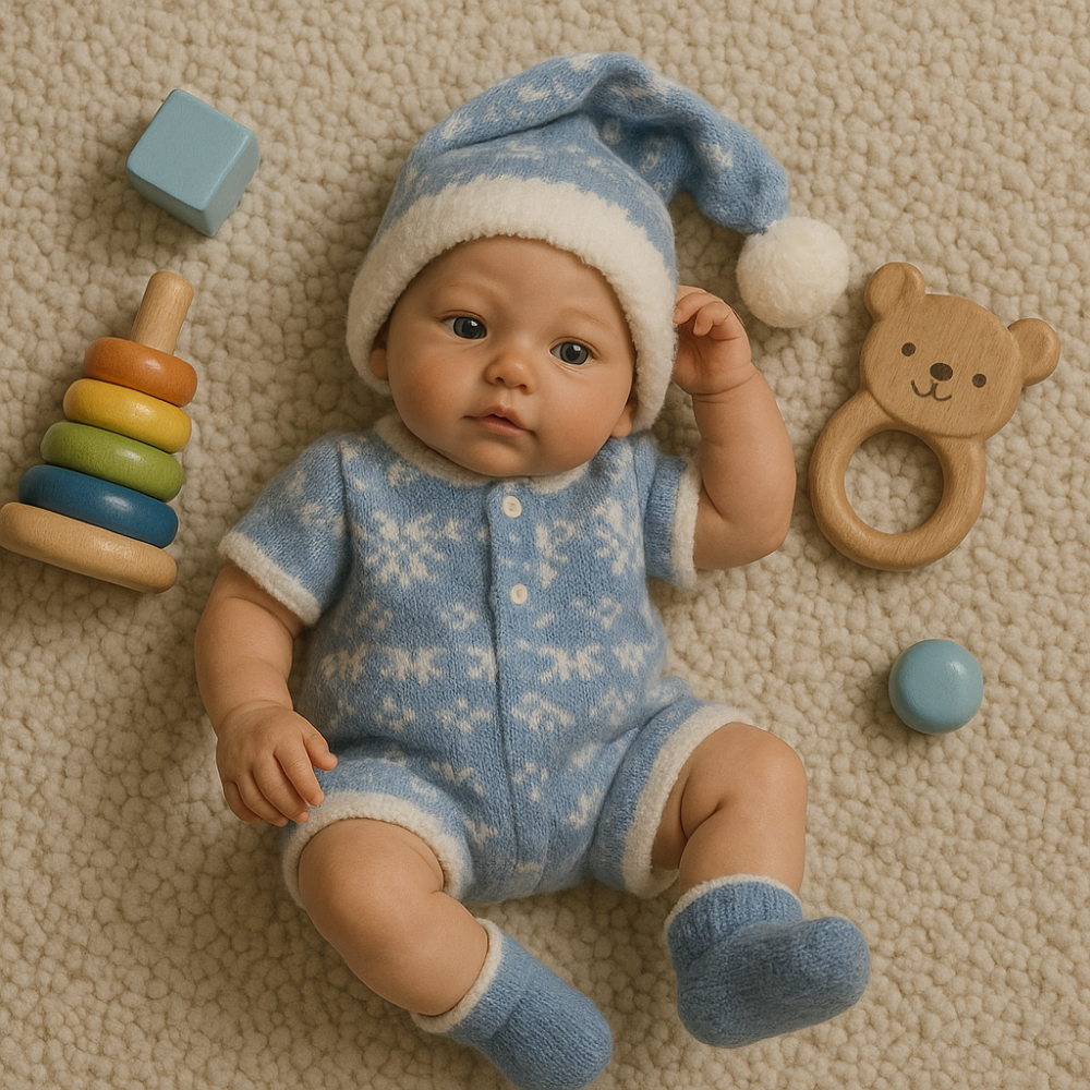Пупс в трикотажном костюмчике, 34 см, мягкий