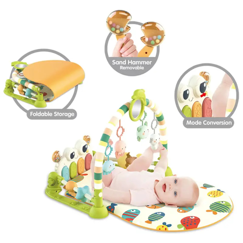 Развивающий коврик для малышей с музыкальной панелью и погремушками