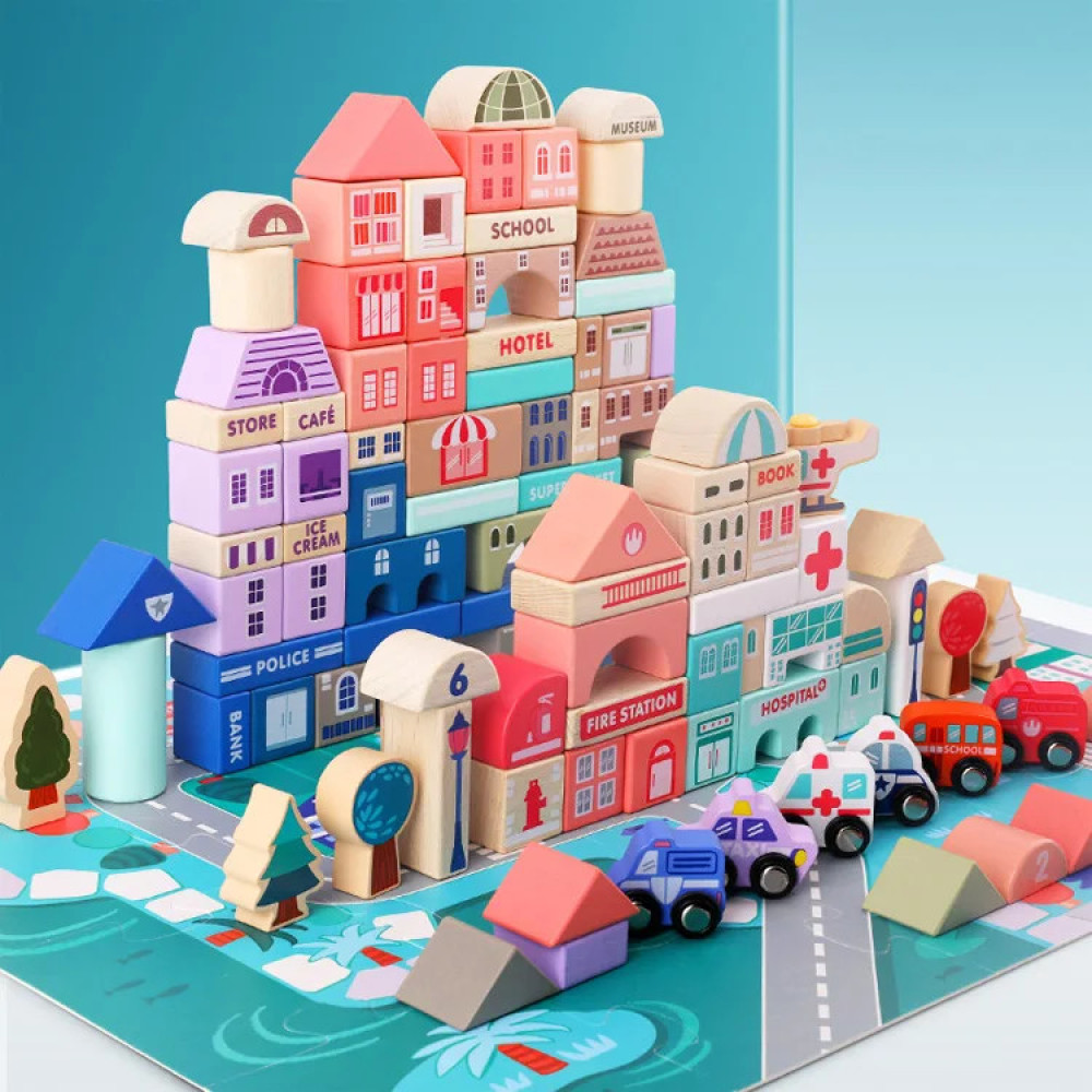 Деревянный конструктор с цифрами и разными фигурами