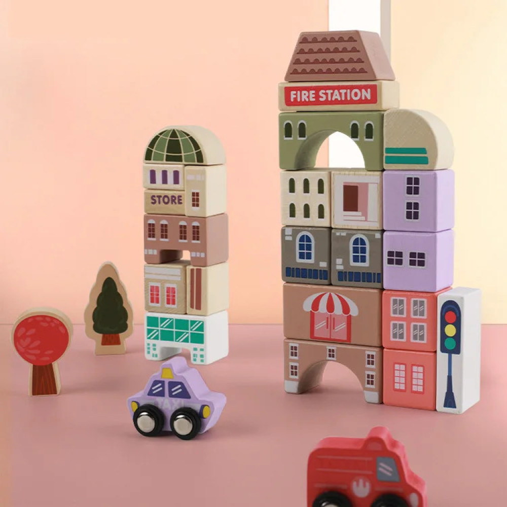 Деревянный конструктор с цифрами и разными фигурами