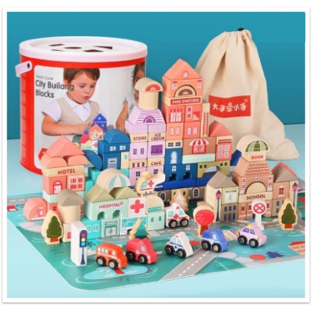 Деревянный конструктор с цифрами и разными фигурами