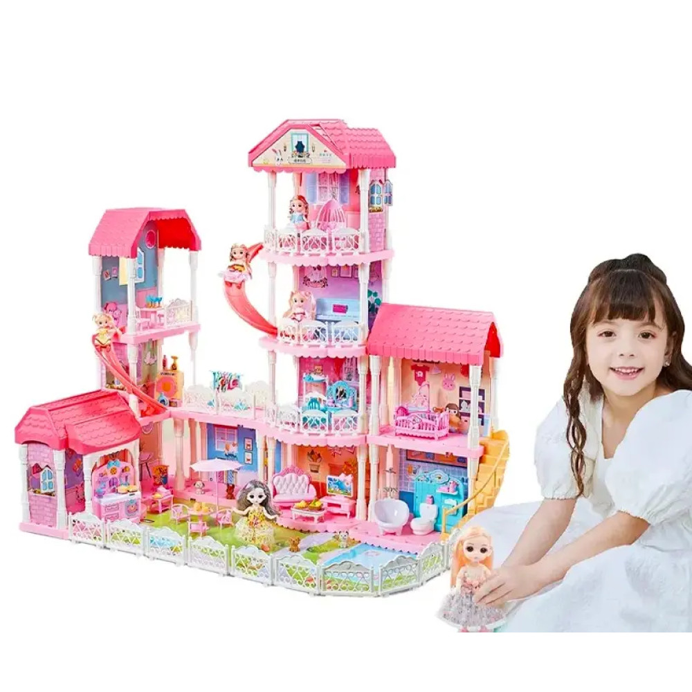 Кукольный домик-вилла с мебелью, аксессуарами и куклами