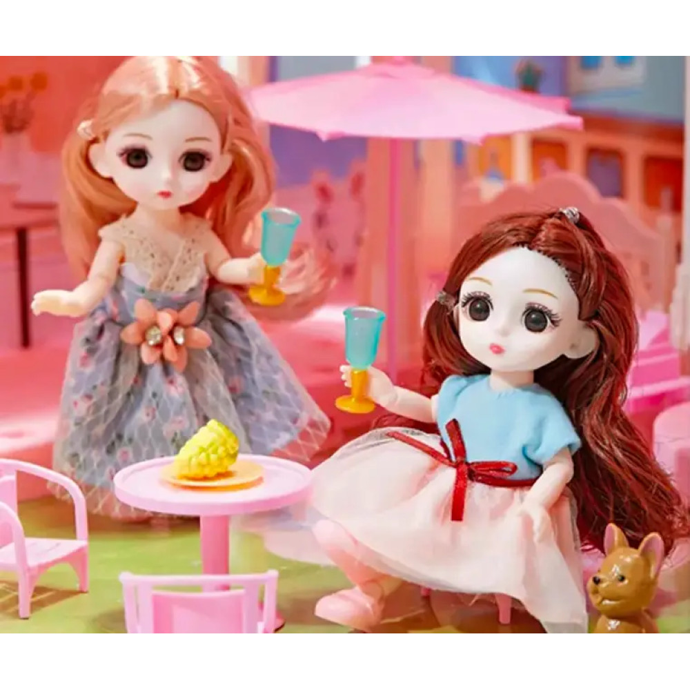 Кукольный домик-вилла с мебелью, аксессуарами и куклами