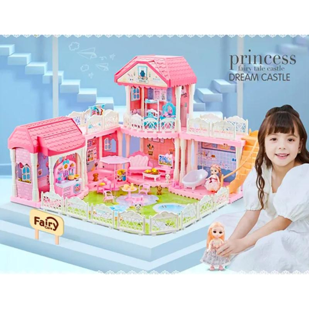 Кукольный домик-вилла с мебелью, аксессуарами и куклами