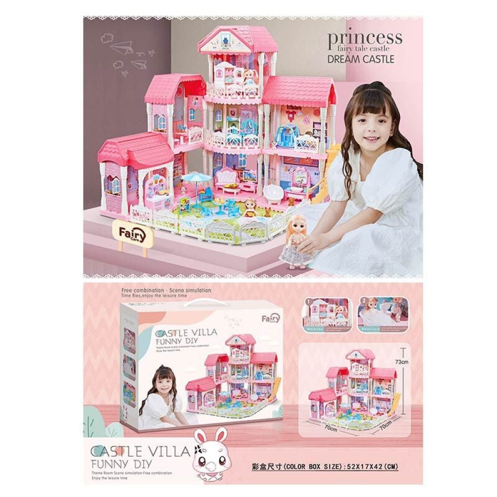 Кукольный домик-вилла с мебелью, аксессуарами и куклами