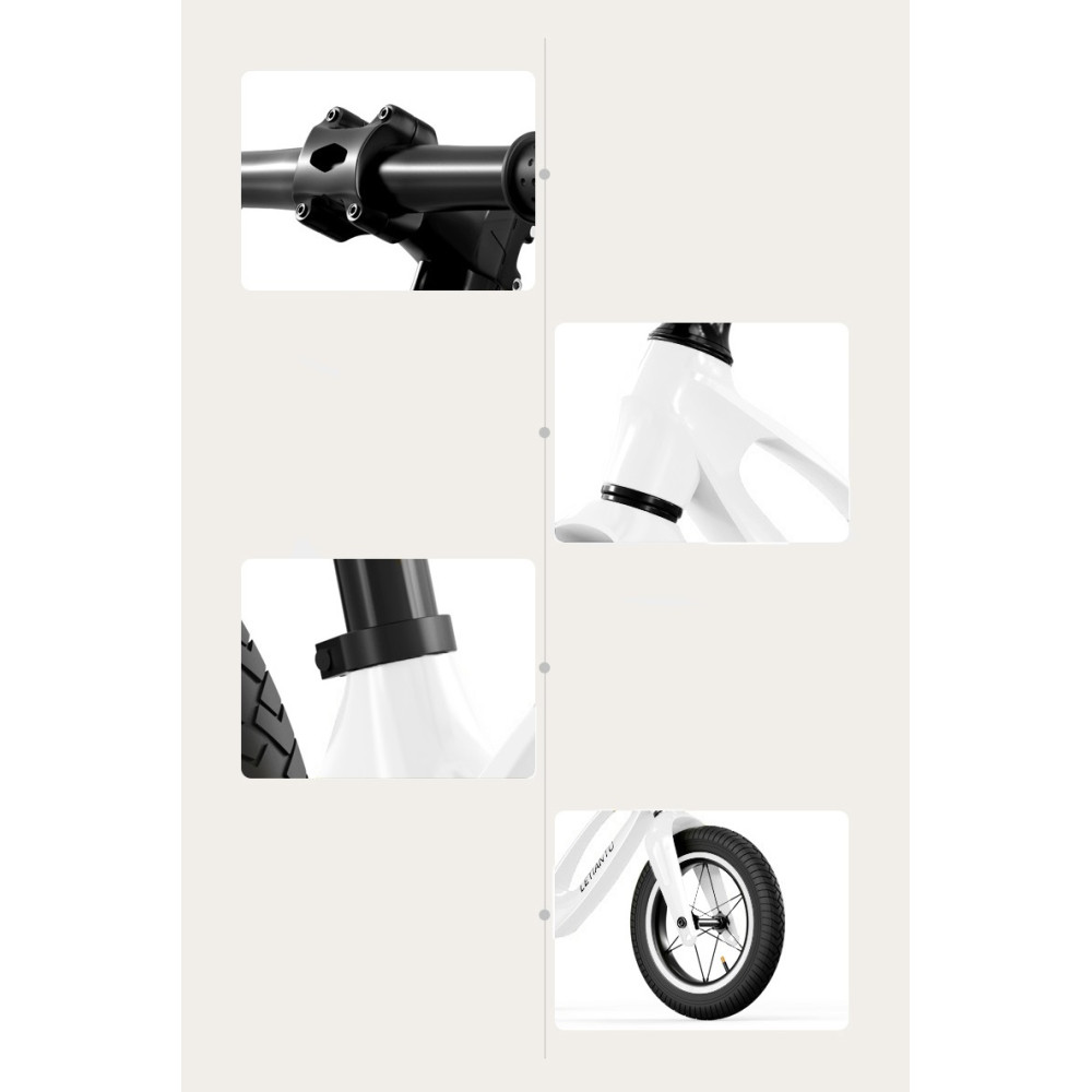 Белый беговел Letiantu Sport, алюминиевый, с надувными резиновыми колесами 12"