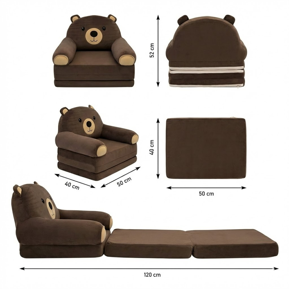 Fotoliu pliabil de pluș pentru copii în formă de Ursuleț