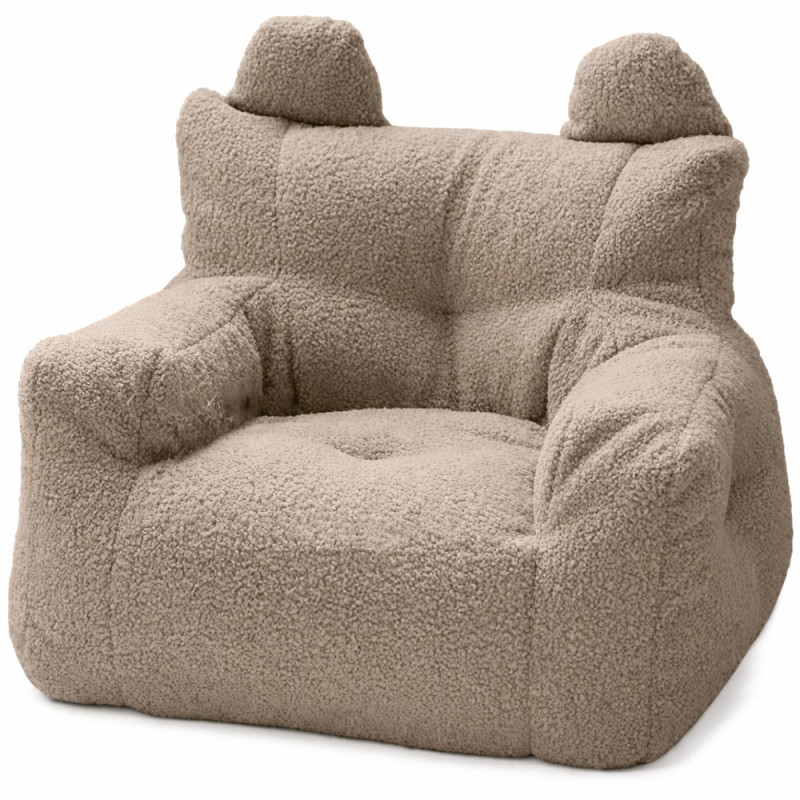 Детское кресло-пуф из мягких материалов с ушками и местом для хранения, коричневое