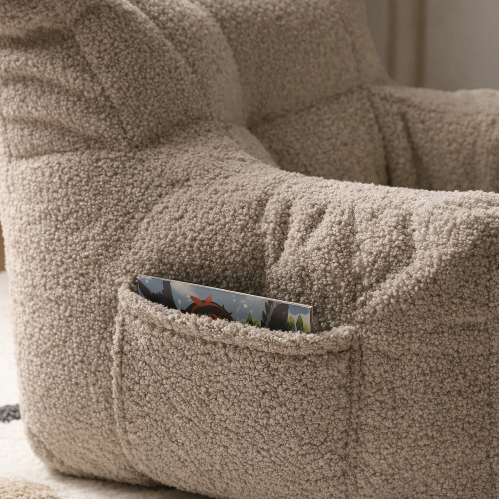 Детское кресло-пуф из мягких материалов с ушками и местом для хранения, коричневое