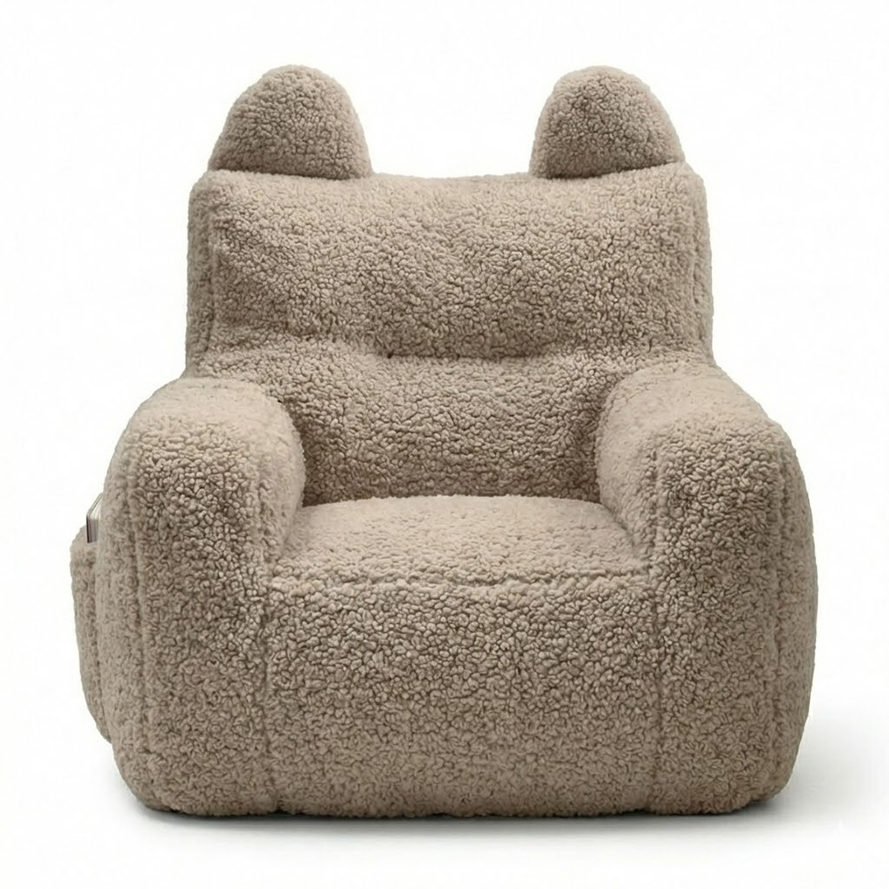 Детское кресло-пуф из мягких материалов с ушками и местом для хранения, коричневое