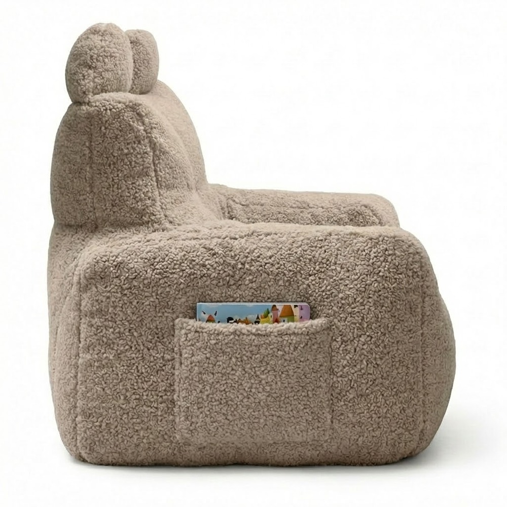 Детское кресло-пуф из мягких материалов с ушками и местом для хранения, коричневое