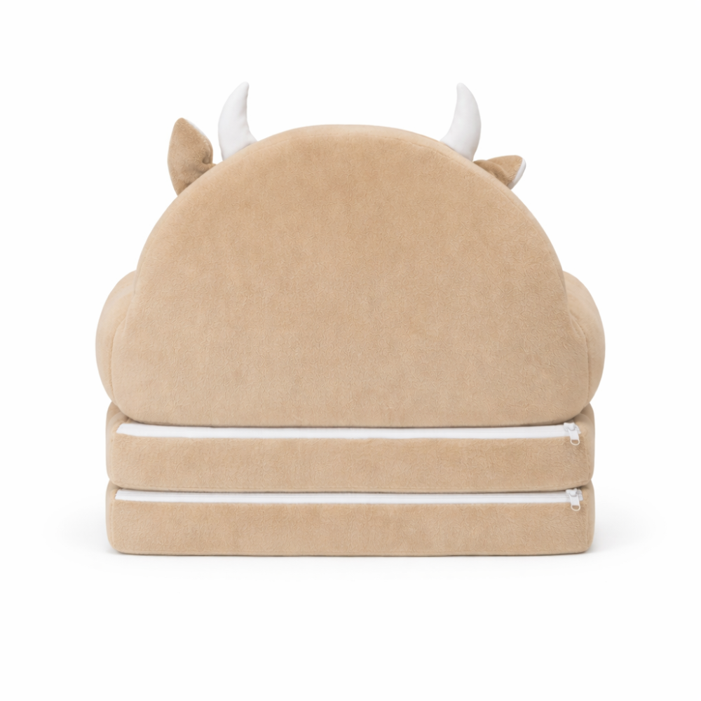 Детское мягкое плюшевое кресло-трансформер в виде бычка с раскладным местом для отдыха на два отделения