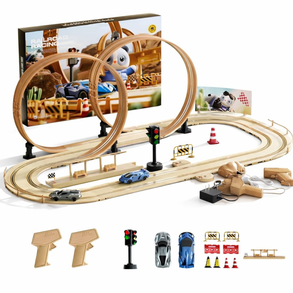 Pistă auto pentru copii cu bucle, mașinuțe și controlere