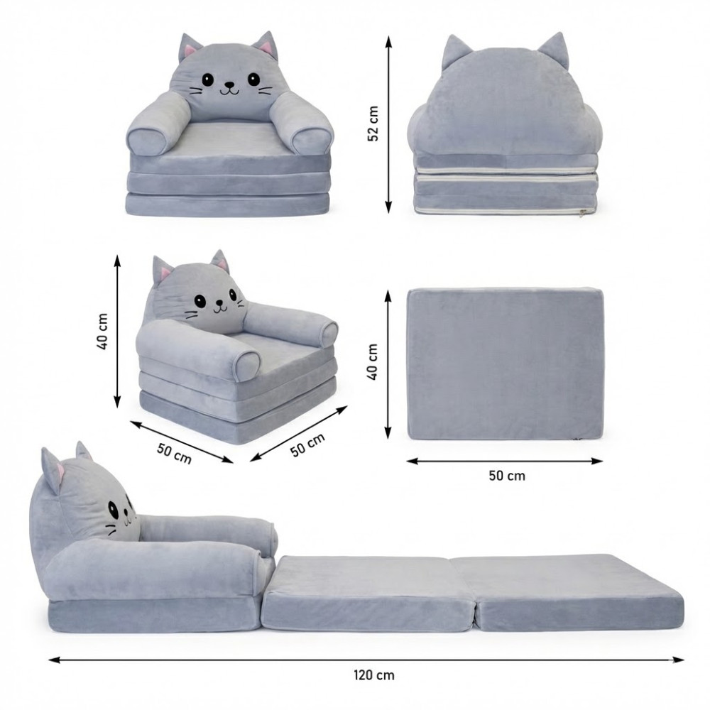 Fotoliu-șezlong moale cu 3 secțiuni în formă de Pisicuță