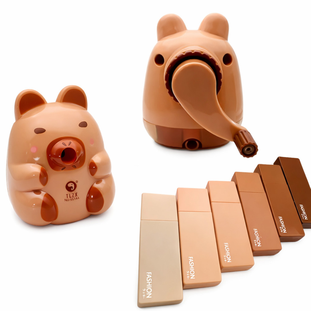 Set de scris Capibara — caiet, pix și accesorii în copertă portocalie