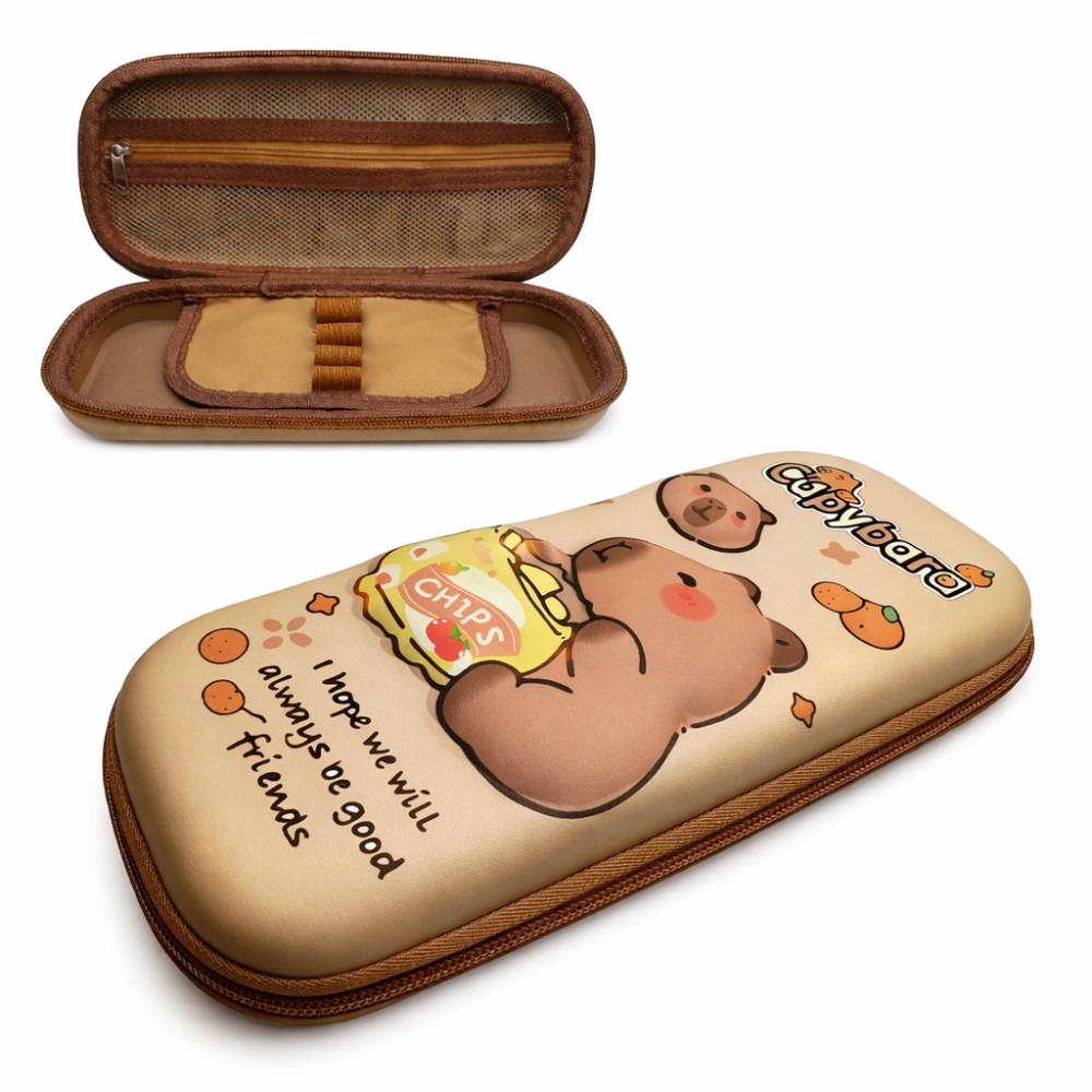 Set de scris Capibara — caiet, pix și accesorii în copertă portocalie