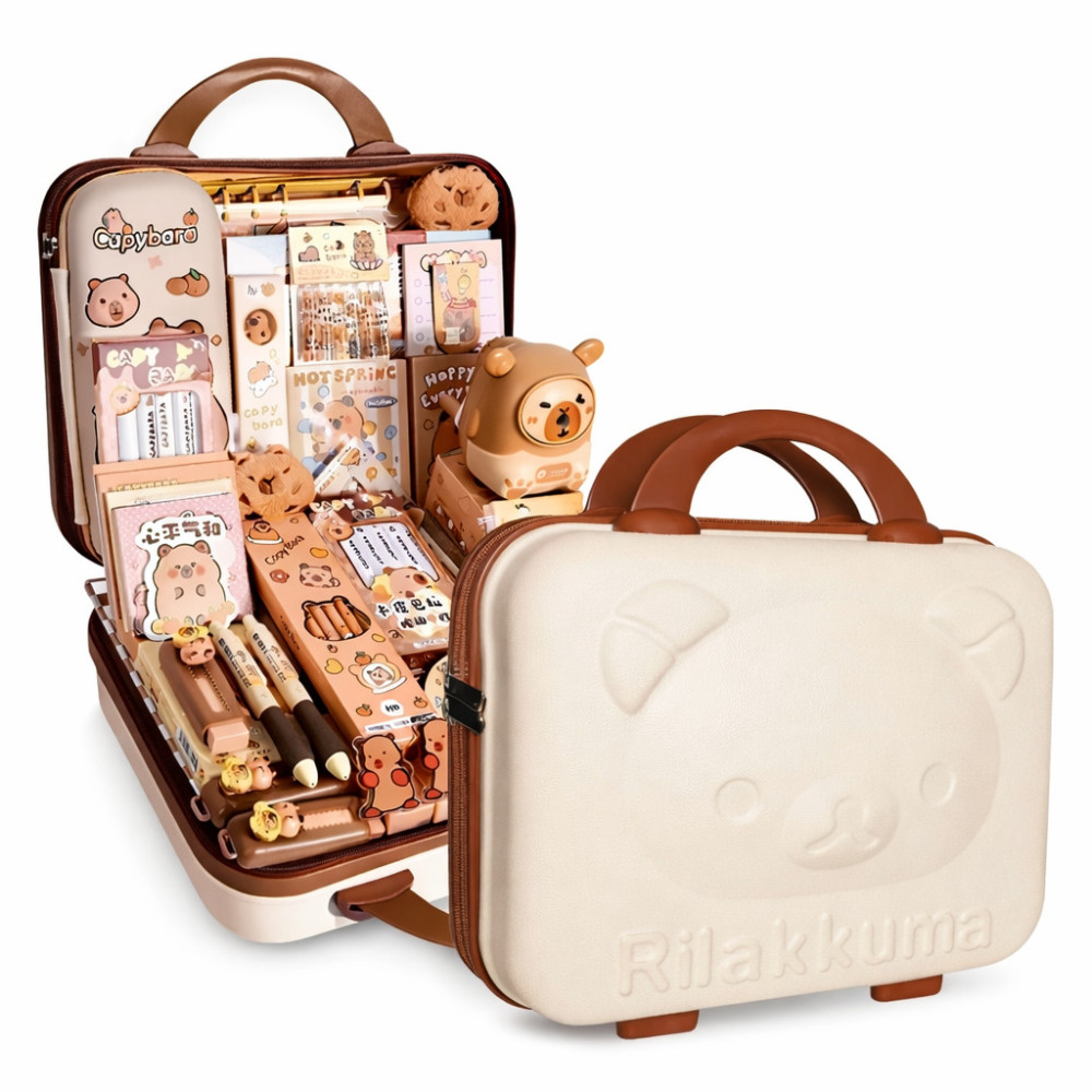 Set de scris Capibara — caiet, pix și accesorii în copertă portocalie