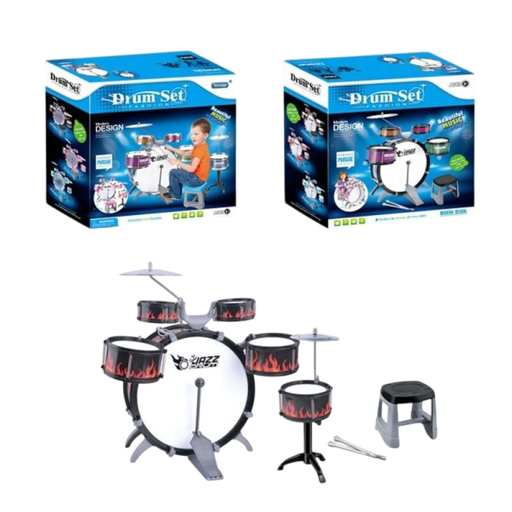 Детская барабанная установка с педалью и стульчиком