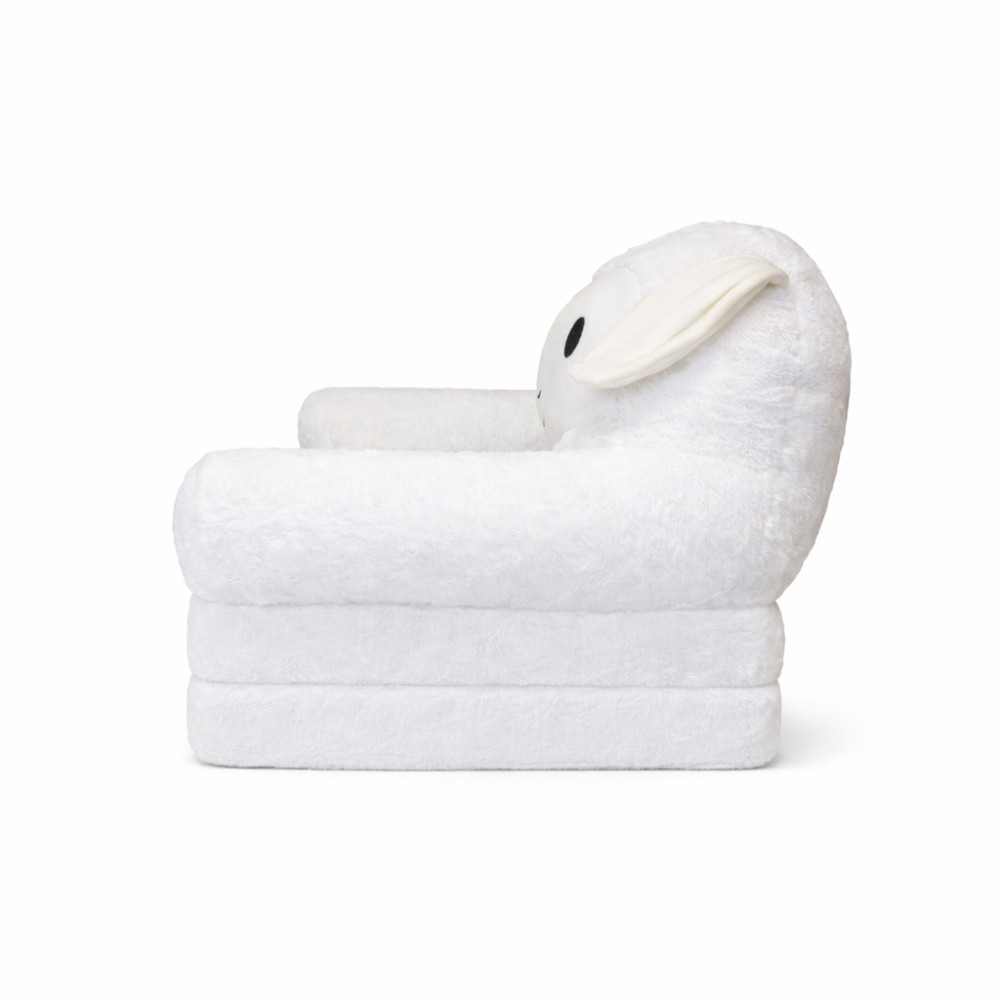 Fotoliu de pluș șezlong în formă de mieluț cu loc de dormit pliabil pe două secțiuni