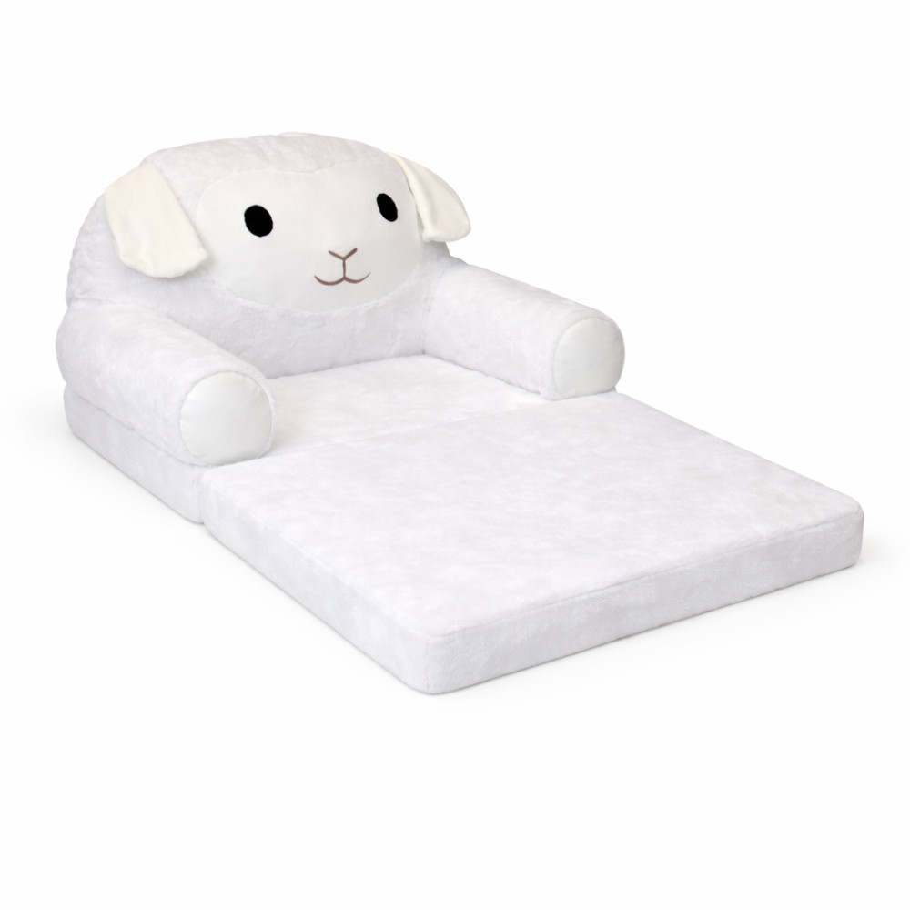 Fotoliu de pluș șezlong în formă de mieluț cu loc de dormit pliabil pe două secțiuni