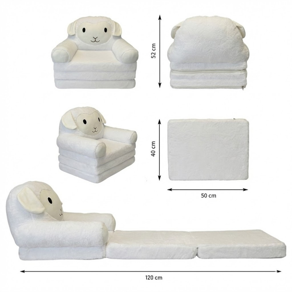 Fotoliu-șezlong de pluș pentru copii în formă de Mieluț