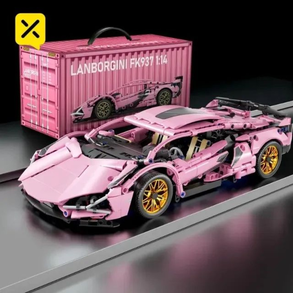 Конструктор Lamborghini Pink с дистанционным управлением и подсветкой, 1314 деталей