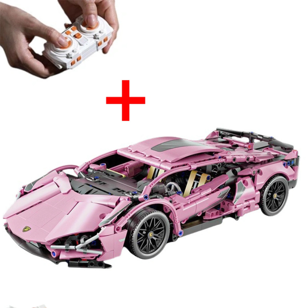 Конструктор Lamborghini Pink с дистанционным управлением и подсветкой, 1314 деталей