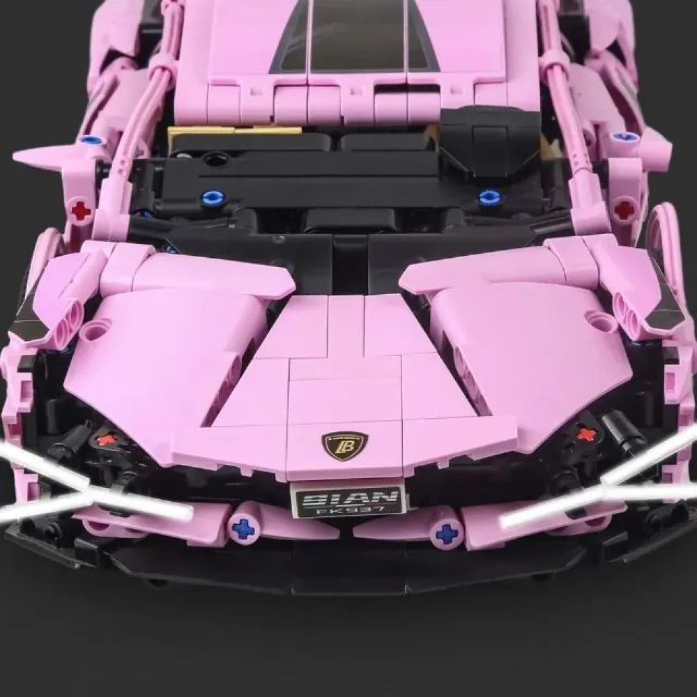 Конструктор Lamborghini Pink с дистанционным управлением и подсветкой, 1314 деталей