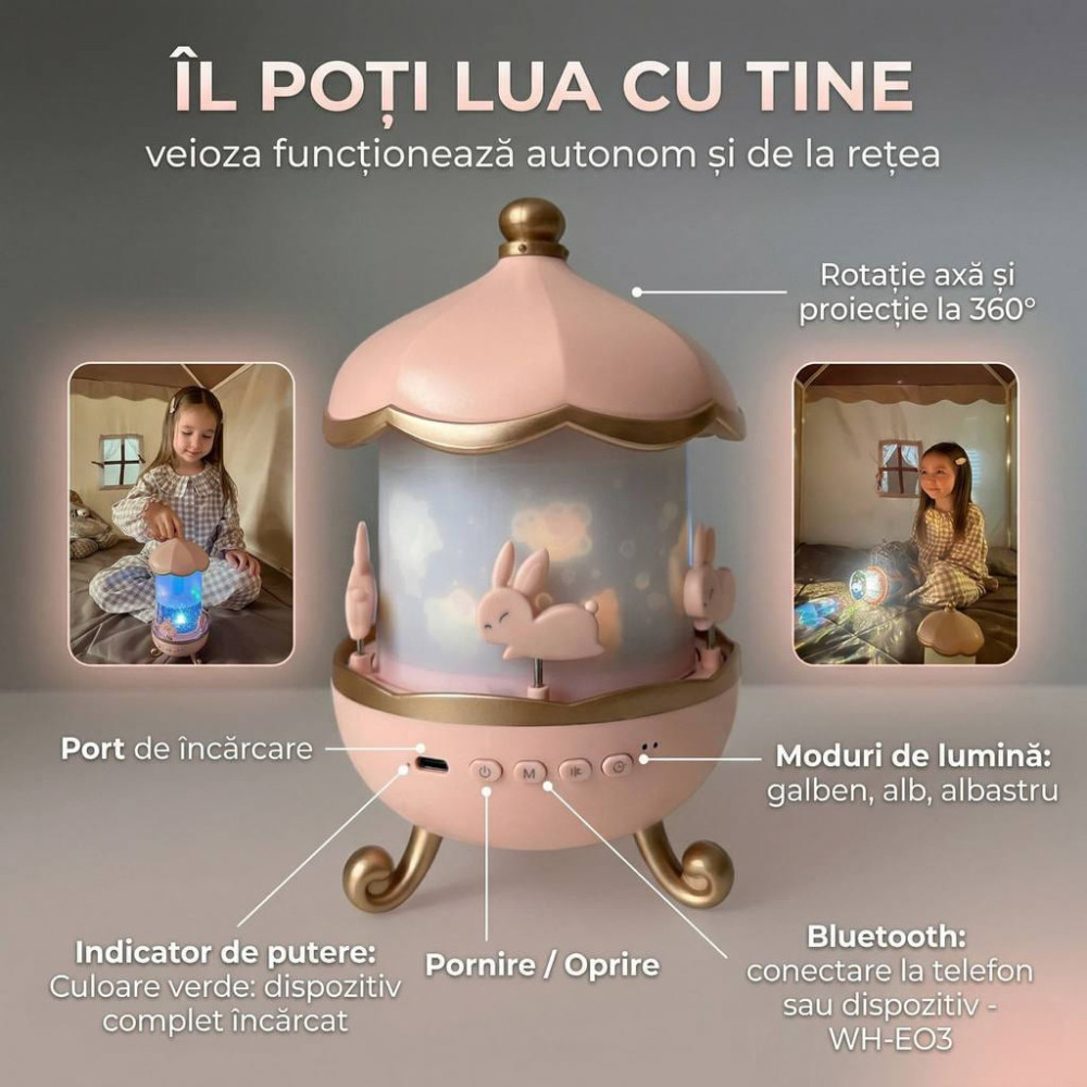 Детский ночник-проектор с зайками и 12 проекциями