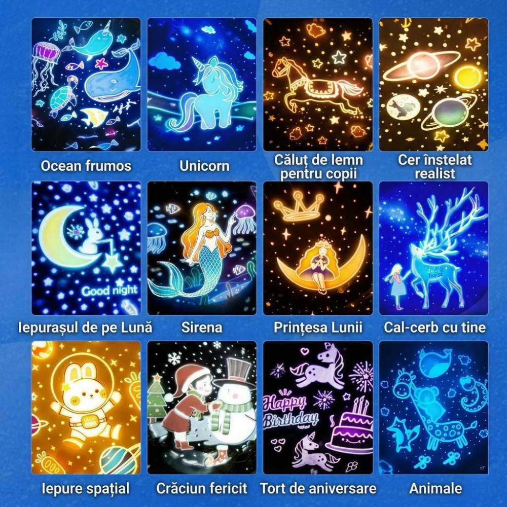 Детский ночник-проектор с зайками и 12 проекциями