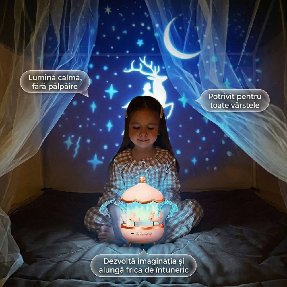 Детский ночник-проектор с зайками и 12 проекциями