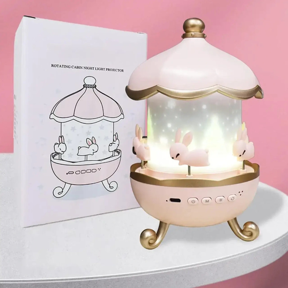 Детский ночник-проектор с зайками и 12 проекциями