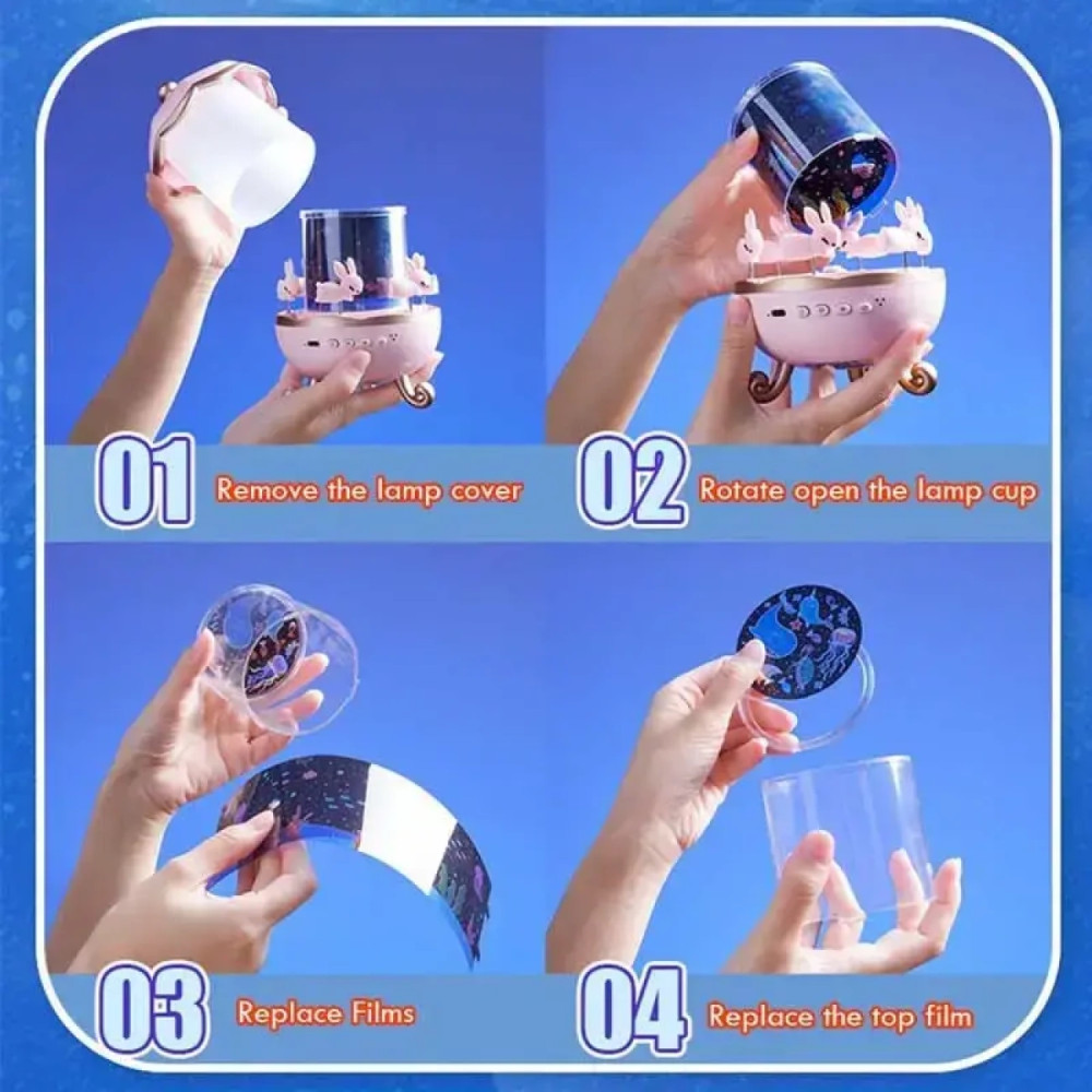 Детский ночник-проектор с зайками и 12 проекциями