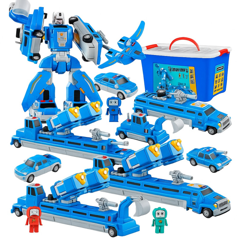 Синий магнитный робот 6в1, в контейнере для хранения