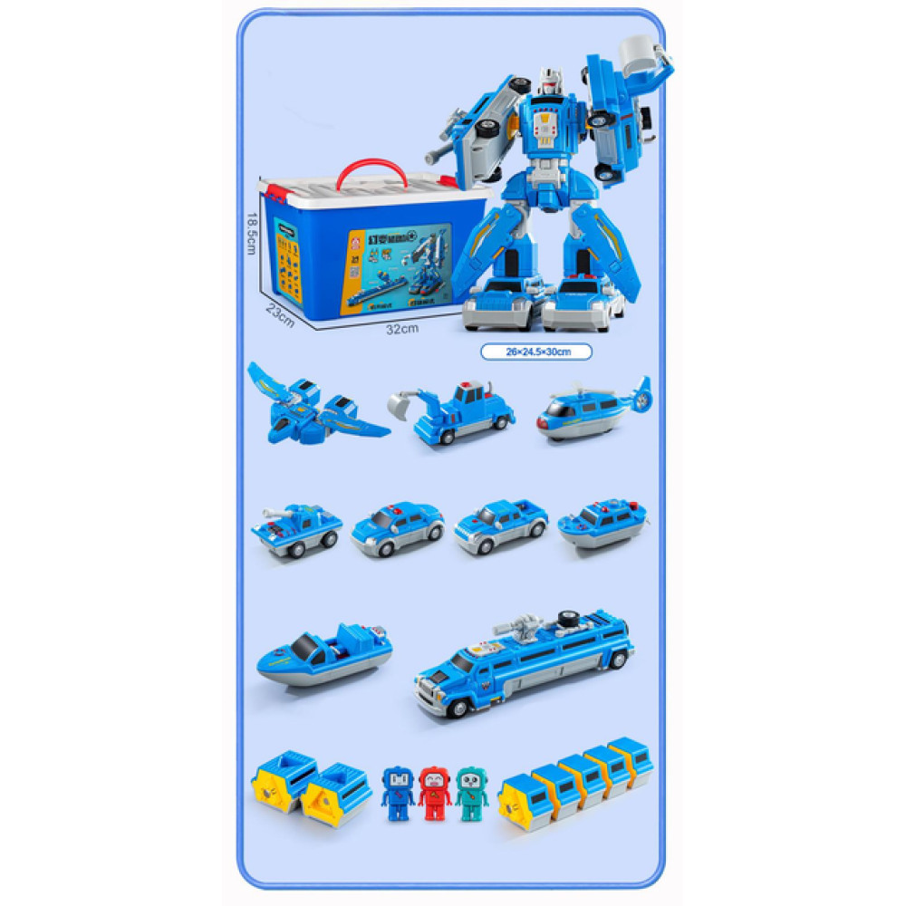 Синий магнитный робот 6в1, в контейнере для хранения