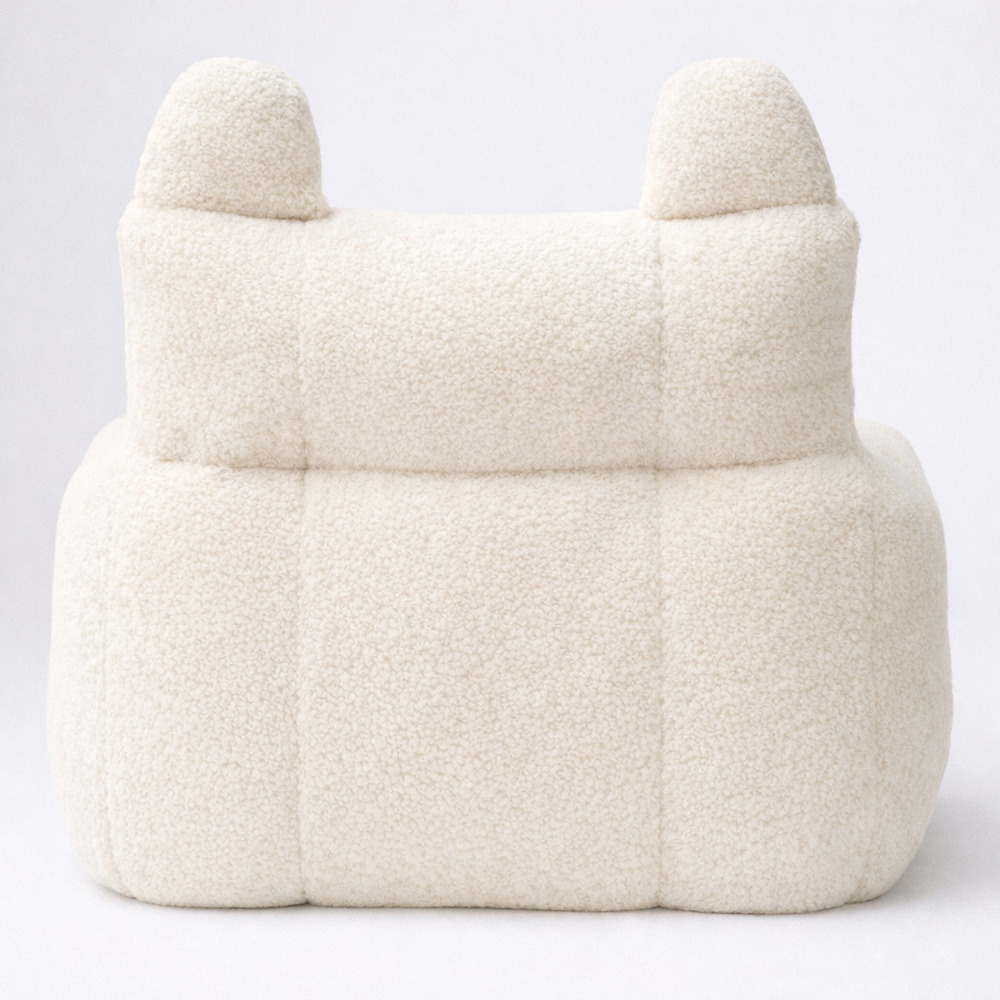 Fotoliu-puf moale pentru copii cu urechiușe și buzunar, bej