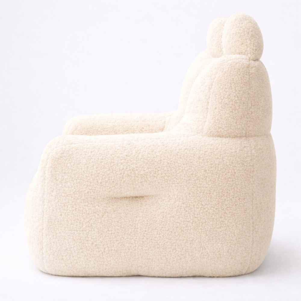 Fotoliu-puf moale pentru copii cu urechiușe și buzunar, bej