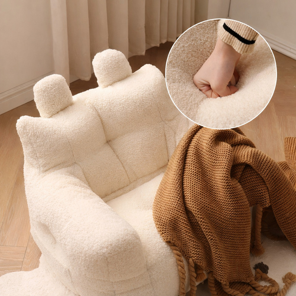 Fotoliu-puf moale pentru copii cu urechiușe și buzunar, bej