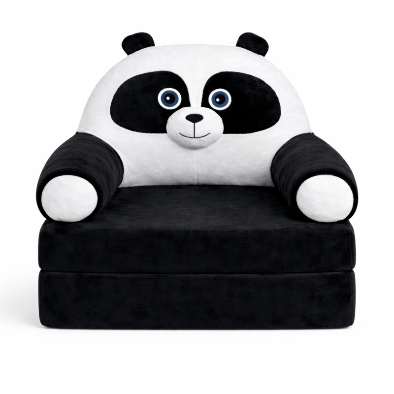 Детское мягкое кресло-трансформер в виде панды с раскладным спальным местом на 2 секции