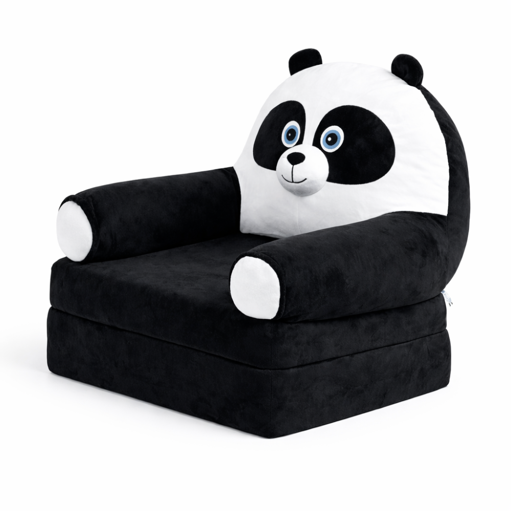 Детское мягкое кресло-трансформер в виде панды с раскладным спальным местом на 2 секции