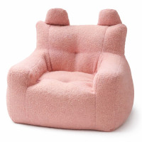 Fotoliu de pluș sigur cu urechiușe și buzunar pentru copii, roz