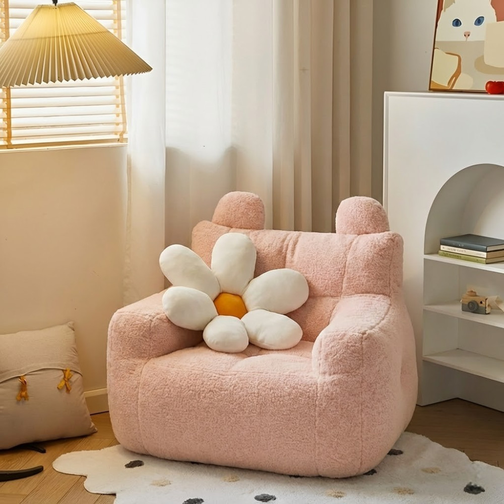 Безопасное плюшевое кресло с ушками и карманом для детей, розовое
