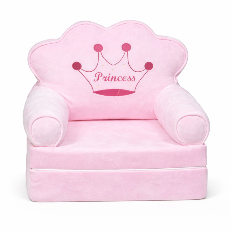 Детское мягкое кресло трансформер в виде принцессы с раскладным спальным местом на две секции